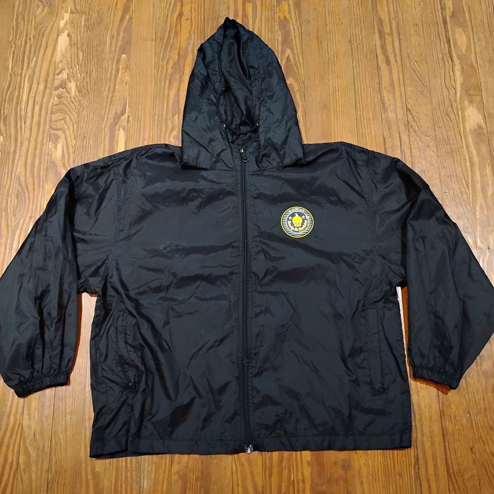 VINTAGE Looney Tunes Jacket Mens L Black Windbreaker Ripstop Hoodie Tweety 90s